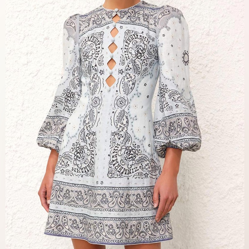 Zimmermann | Matchmaker Keyhole Mini Dress in Blue Bandana